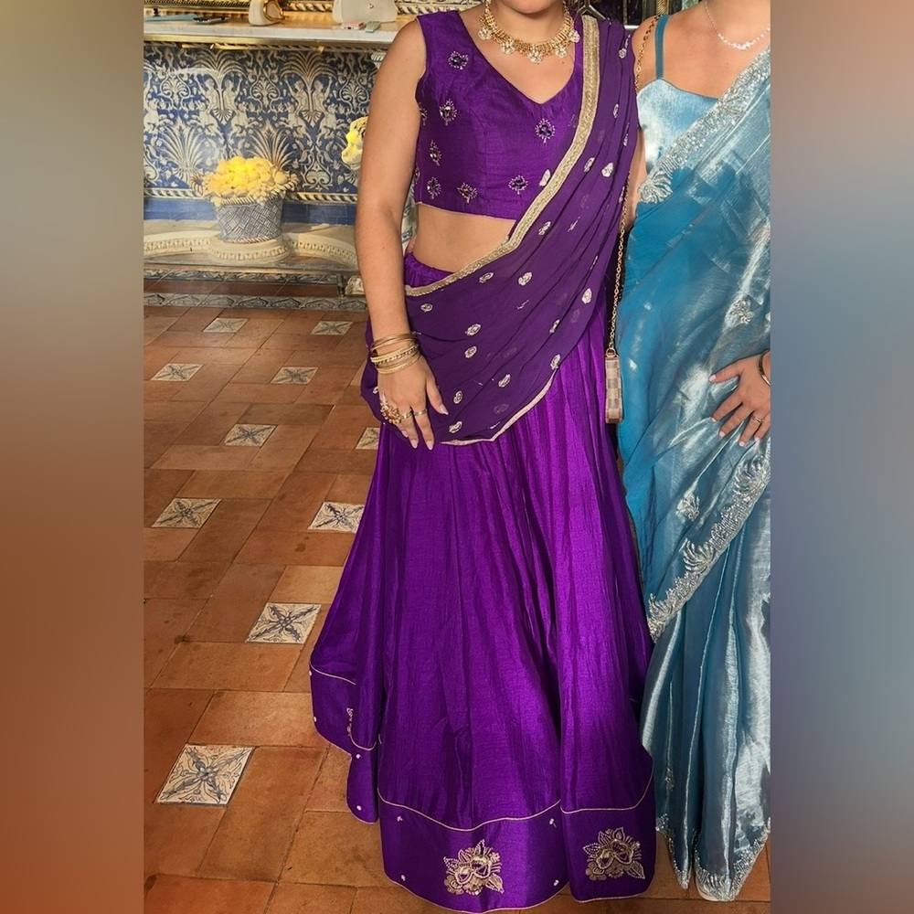 Purple Indian Lehenga Set – Embellished Crop Top, Skirt & Dupatta